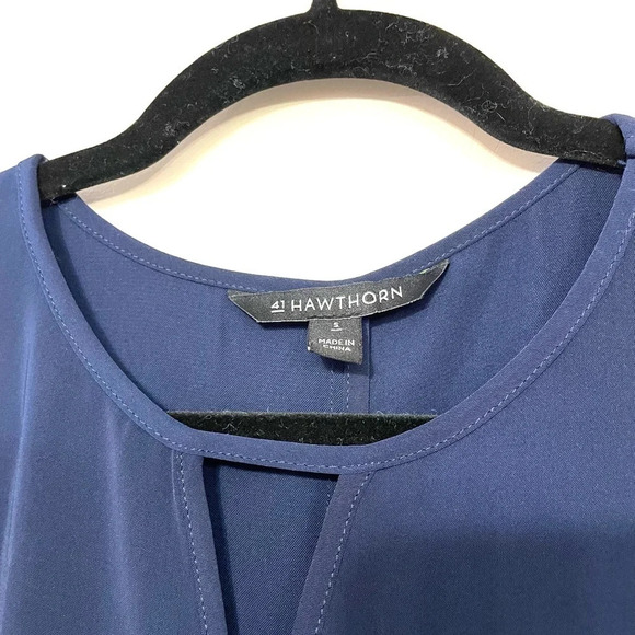 41 Hawthorn | Women's Blue Cutout Balloon Sleeve Keyhole 3/4 Sleeve Blouse Small - Picture 2 of 5